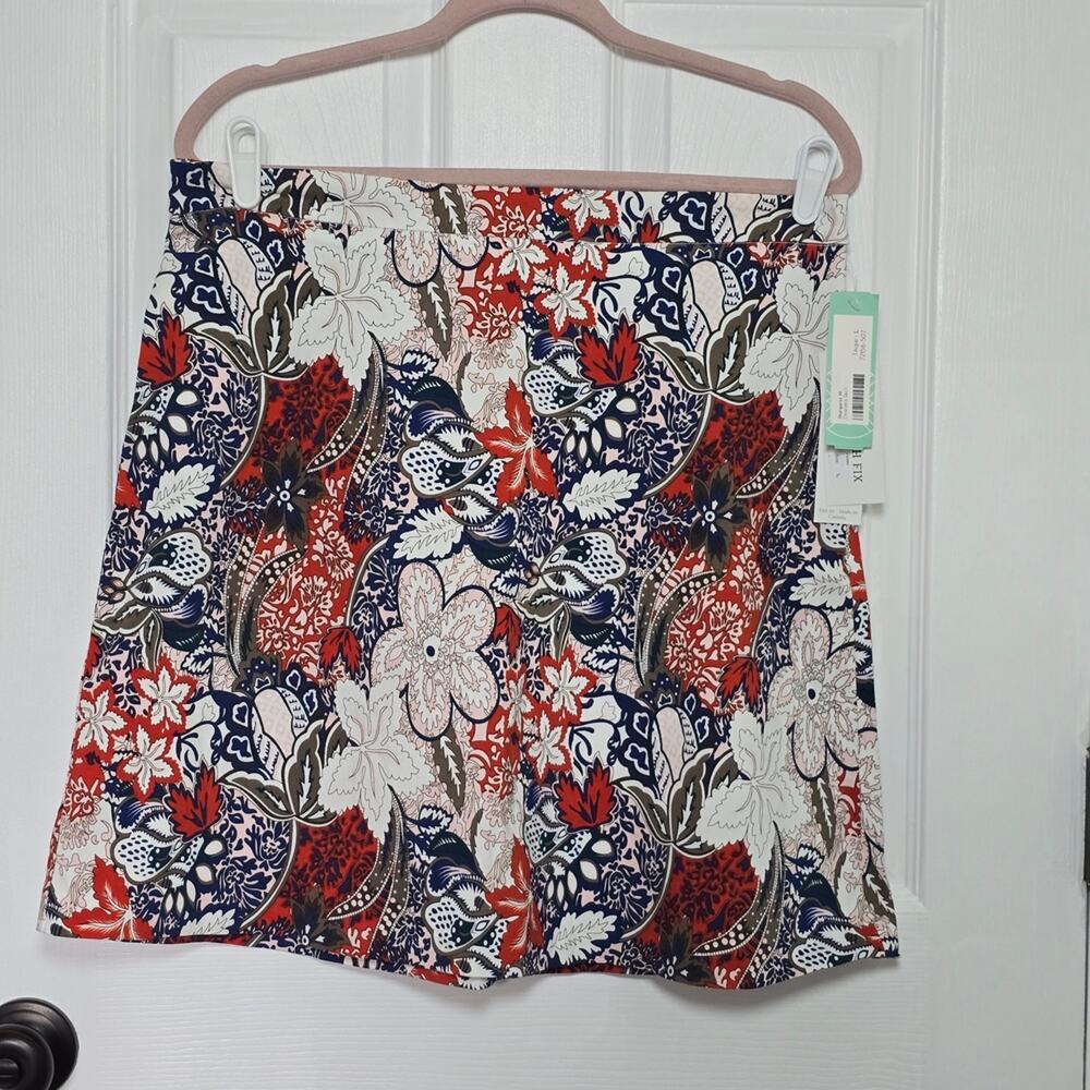 Margaret M Deandra Floral Paisley A Line Skirt Navy Orange White NWT L